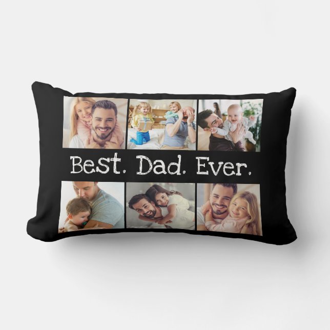 Photo Collage Best Dad Ever in Black and White  Lumbar Pillow (Front)