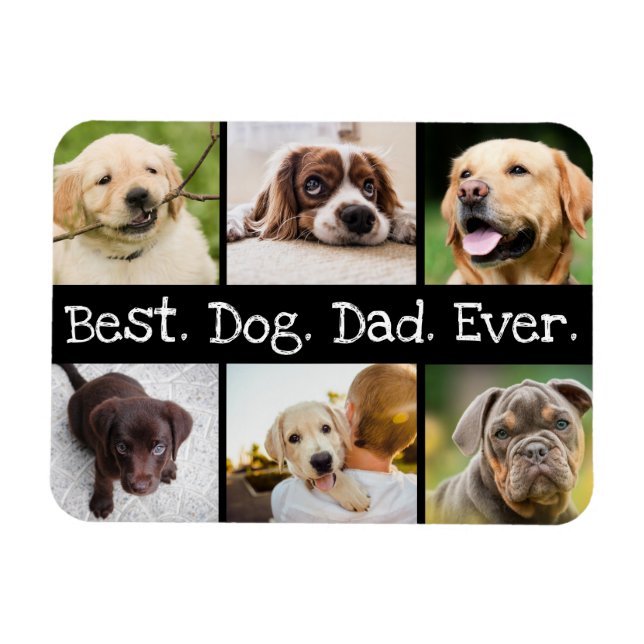 Photo Collage Best Dog Dad Ever in Black and White Magnet (Horizontal)