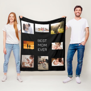 Photo Collage Best Mom Ever Black Fleece Blanket