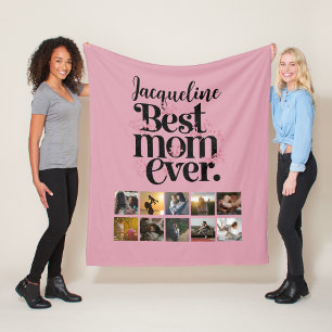 Photo Collage Best Mom Ever Retro Typography Fleece Blanket
