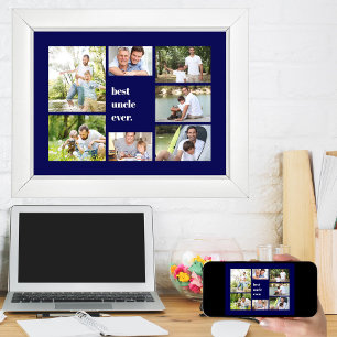 Photo Collage Best Uncle Ever Navy Blue Poster