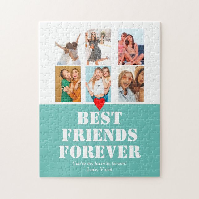 Photo Collage BFF Birthday Gift Custom Teal Jigsaw Puzzle (Vertical)