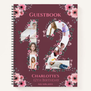 Photo Collage Big 12th Birthday Girl Pink Flower Notebook
