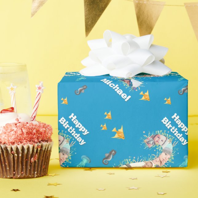 Photo Collage Big 2nd Birthday Under The Sea Wrapping Paper (Birthday Party)