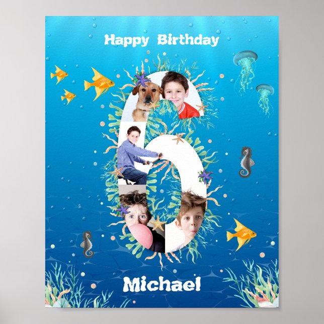 Photo Collage Big 6th Birthday Under The Sea Poster (Front)