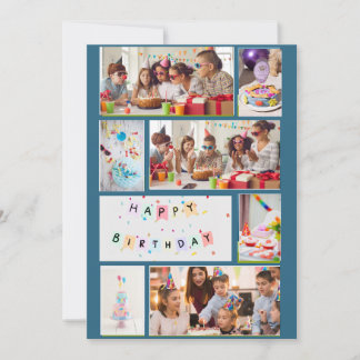 Photo Collage Birthday Card - Blue with 7 Frames