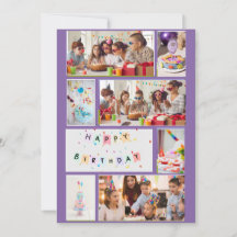 Photo Collage Birthday Card - Purple 7 Frames