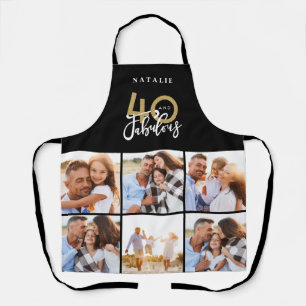 Photo collage black and gold 40th birthday modern apron