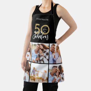Photo collage black and gold 50th birthday modern  apron