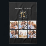 Photo collage black and gold 90th birthday  kitchen towel<br><div class="desc">Photo collage black and gold 90th birthday modern typography design.</div>