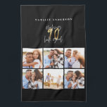 Photo collage black and gold 90th birthday kitchen towel<br><div class="desc">Photo collage black and gold 90th birthday modern typography design.</div>