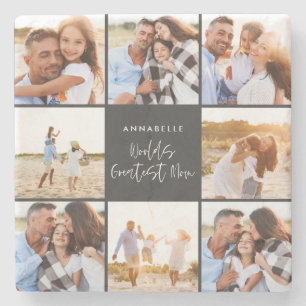 Photo collage black girly modern mothers day stone coaster
