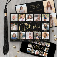 Photo Collage Black & Gold Calligraphy Graduation