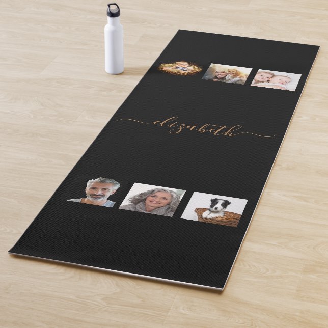 Photo collage black gold custom monogram  yoga mat (In Situ)