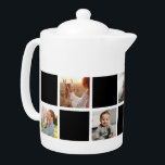 Photo Collage Black Modern Chequered Family<br><div class="desc">Custom black and white chequered photo teapot. Perfect gift for your family,  grandparents,  or newlyweds. More colour options available. Easily personalize our black chequered teapot with your photos. INFO: Both portrait and landscape images will work as far as the focal point is fairly central.</div>