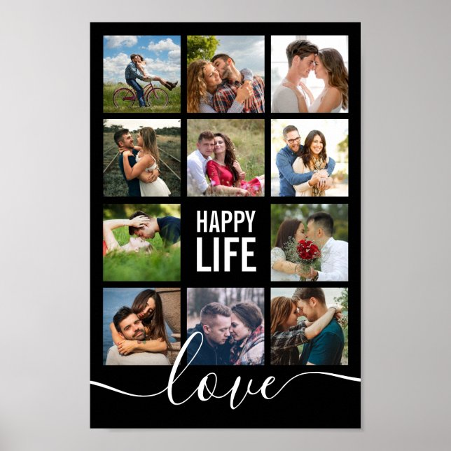 Photo Collage Black Wedding Happy Life Poster (Front)