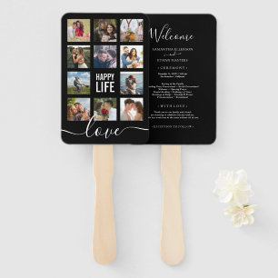 Photo Collage Black Wedding Program Hand Fan