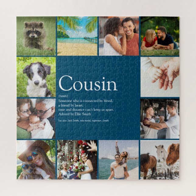 Photo Collage Blue Fun Best Cousin Ever Definition Jigsaw Puzzle (Vertical)