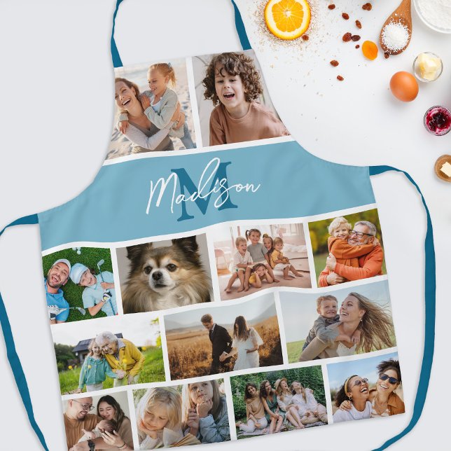 Photo Collage Blue Monogram Apron (Creator Uploaded)
