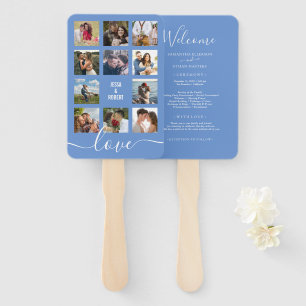 Photo Collage Blue Wedding Program Hand Fan