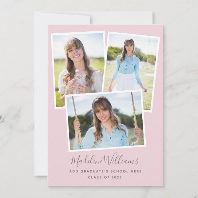 Photo Collage Blush Pink Graduation Party Invitation (Front)