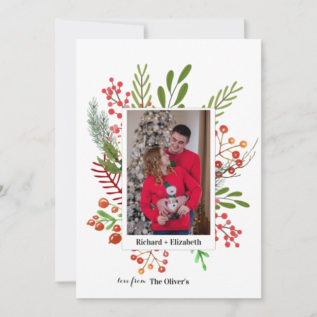 Photo Collage Botanical Christmas Holiday Card (Front)
