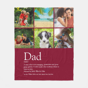 Photo Collage Burgundy Dad Daddy Father Definition Fleece Blanket
