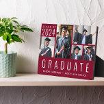 Photo Collage Burgundy Graduation Plaque<br><div class="desc">Simple and elegant graduation keepsake burgundy photo plaque for the grad with a 5 picture picture collage and "Graduate" written across the bottom in large modern white typography. Add his or her class year,  name and school or university in simple white typography.</div>