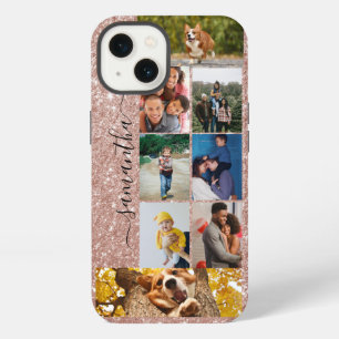 Photo Collage Calligraphy Monogram Name Glitter Ca iPhone 13 Case