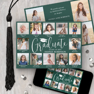 Photo Collage & Captions Dark Green Graduation Announcement