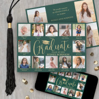 Photo Collage & Captions Green & Gold Graduation