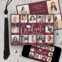 Photo Collage & Captions Maroon & White Graduation