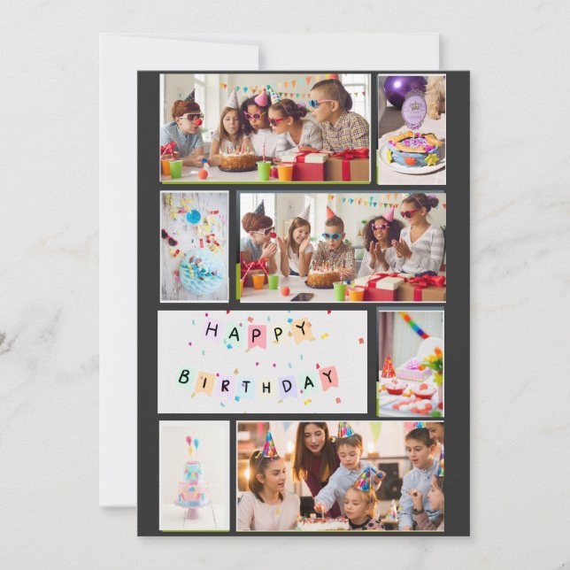 Photo Collage Carte Anniversaire - Gris Noir 7 Cad (Devant)