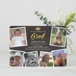 Photo Collage Chalkboard Grad Party Invitation