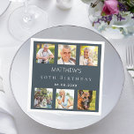 Photo collage charcoal grey birthday party napkin<br><div class="desc">For a 50th (or any age) birthday,  celebrating his/her life with a collage of 6 of your high quality photos of her,  her friends,  family,  interest or pets.  Personalize and add a name,  age,  date.    A stylish charcoal grey background,  white text.</div>