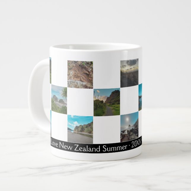 Photo Collage Chequered New Zealand Summer Coast Large Coffee Mug (Front Left)