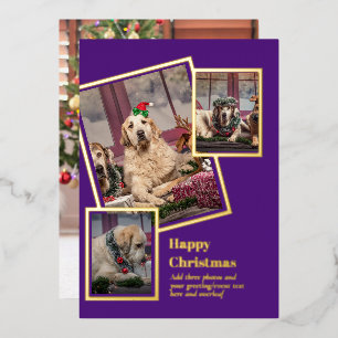 PHOTO Collage Christmas Card REAL GOLD FOIL