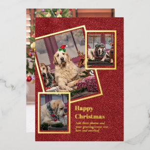 PHOTO Collage Christmas Card REAL GOLD FOIL