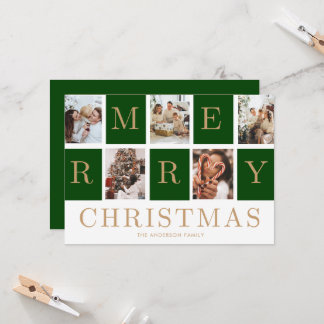 Photo Collage Christmas Family Gold Holiday Card
