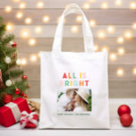 Photo collage christmas rainbow colourful bright h tote bag<br><div class="desc">Photo collage christmas rainbow colourful stripe all is bright fun family holiday collection.</div>