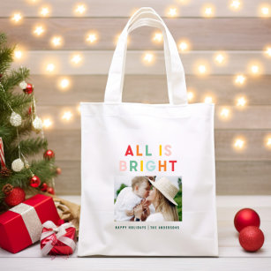 Photo collage christmas rainbow colourful bright h tote bag