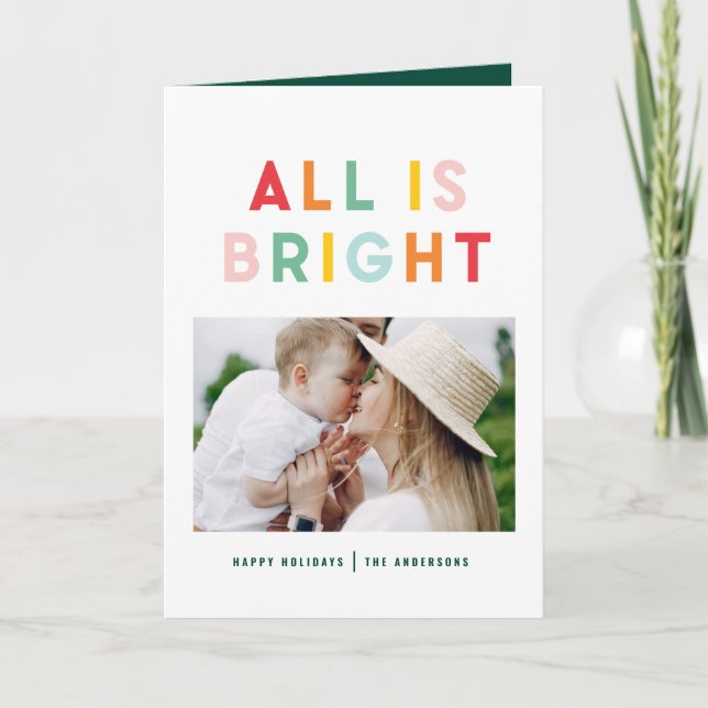 Photo collage christmas rainbow colourful bright holiday card (Front)