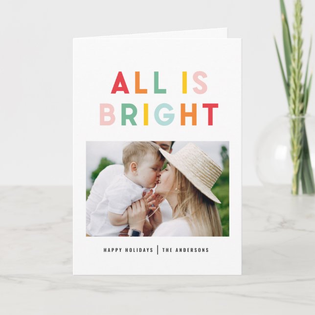 Photo collage christmas rainbow colourful bright holiday card (Front)