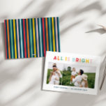 Photo collage christmas rainbow colourful bright holiday card<br><div class="desc">Photo collage christmas rainbow colourful stripe all is bright fun family holiday collection.</div>