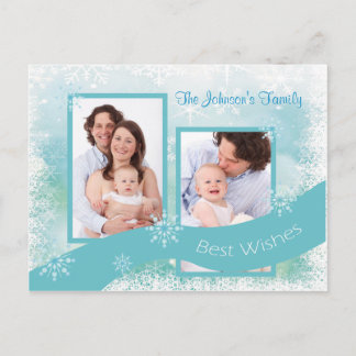 Photo collage Christmas snowflakes Personalized Holiday Postcard