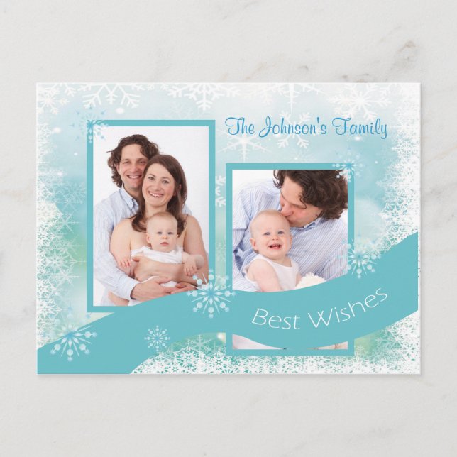 Photo collage Christmas snowflakes Personalized Holiday Postcard (Front)