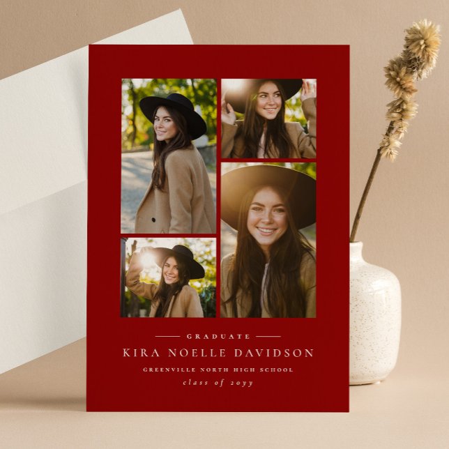 Photo collage classic red graduation announcement (Creator Uploaded)