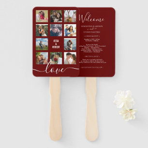 Photo Collage Cranberry Red Wedding Program Hand F Hand Fan