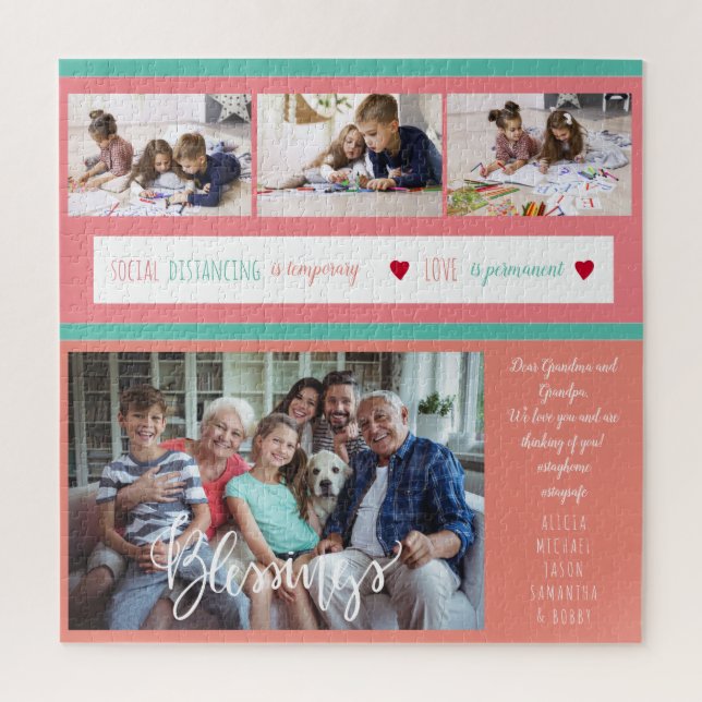 Photo collage create your own family love message jigsaw puzzle (Vertical)