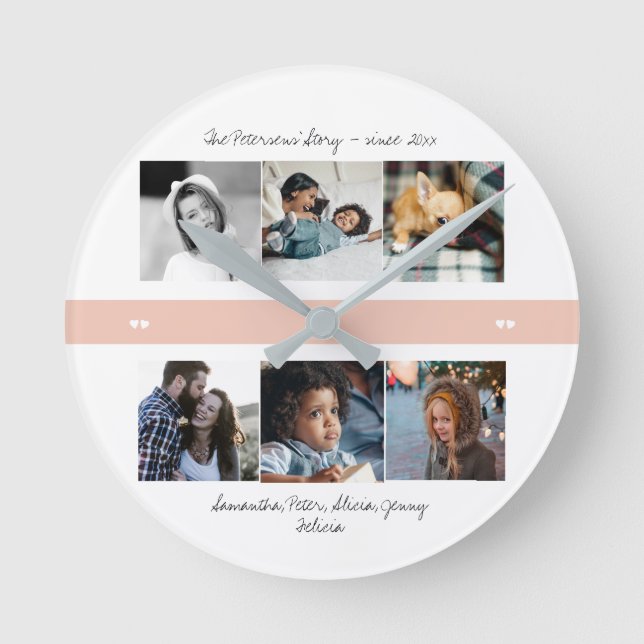Photo collage create your own family round clock (Front)
